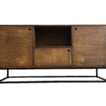 Komoda ze sklejki o nowoczesnym wyglądzie, z półkami. Stylowy i praktyczny dodatek do każdego pokoju, oferujący dużo miejsca do przechowywania.